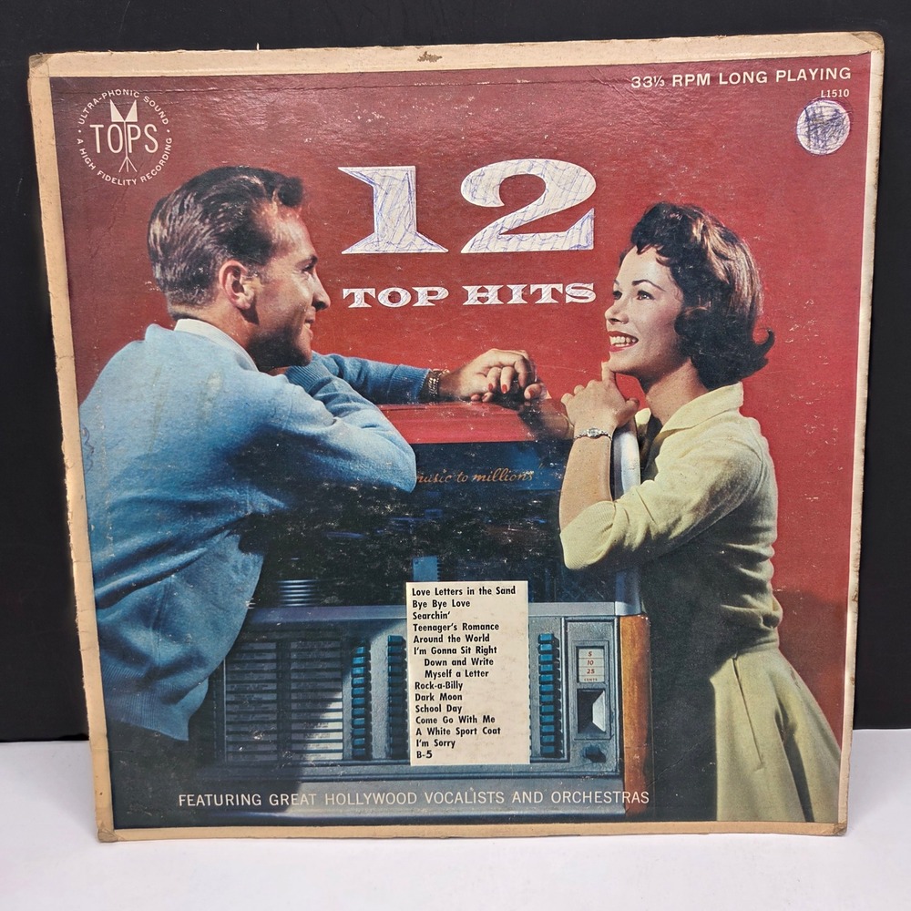 Tops 12 Top Hits Vinyl LP L1510 33 RPM 12" 50s Rock Roll Pop Vintage Lew Raymond